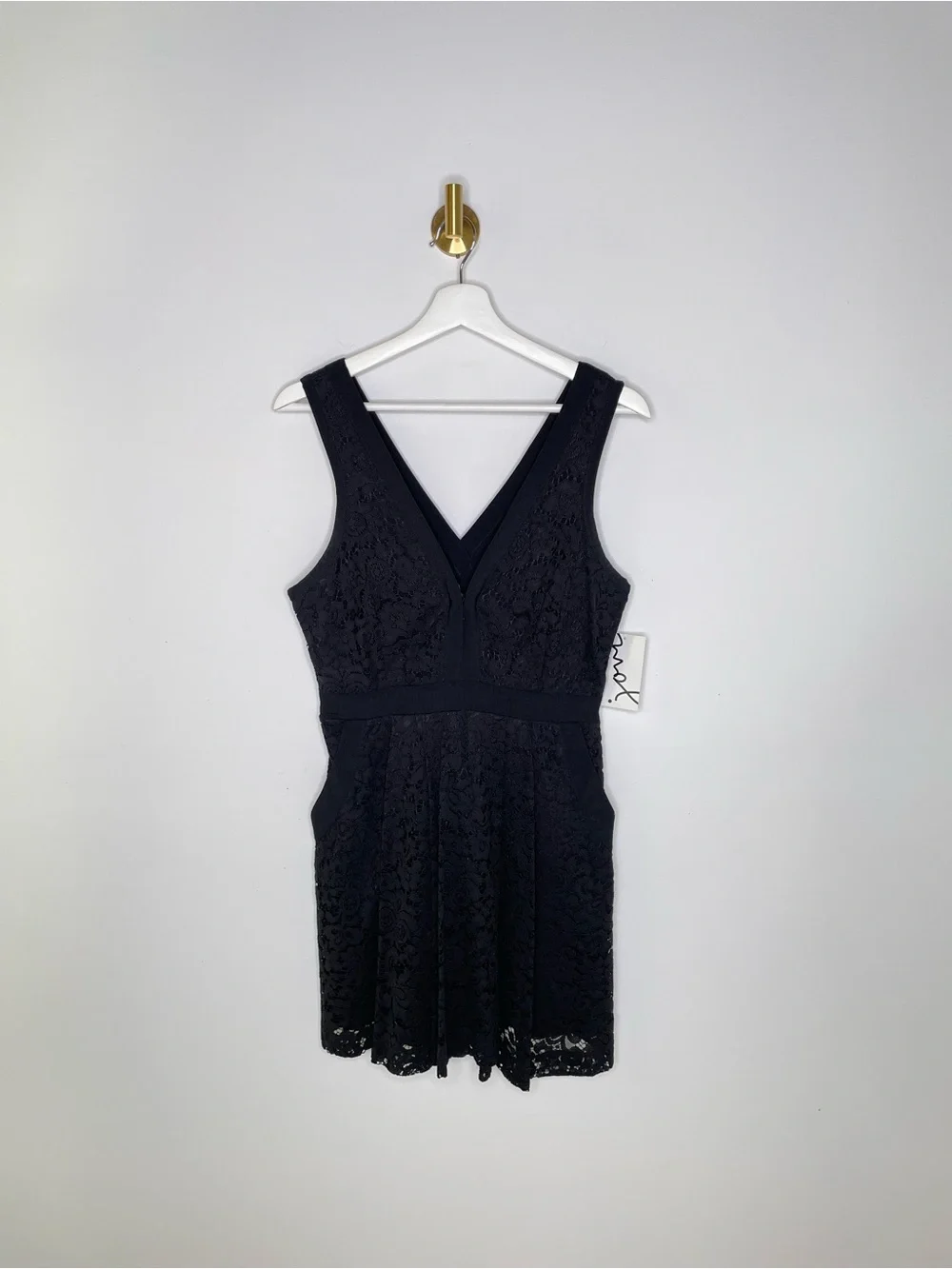 Whimsigoth | Free People Black Lace V-Neck Sleeveless Mini Dress | Pockets S